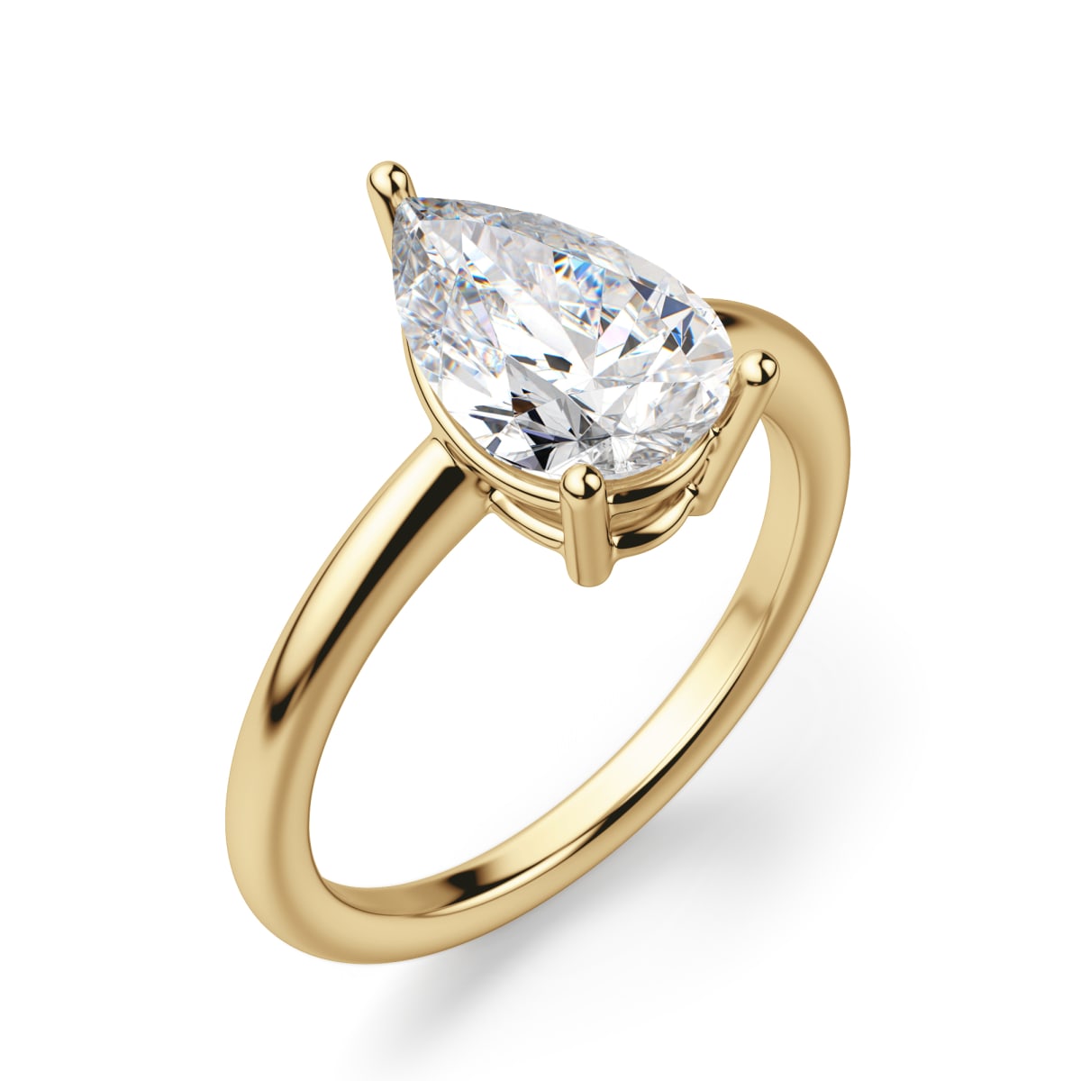 Basket Set Classic Engagement Ring With 1.75 ct Pear Center DEW, Ring Size 7, 14K Yellow Gold, Moissanite