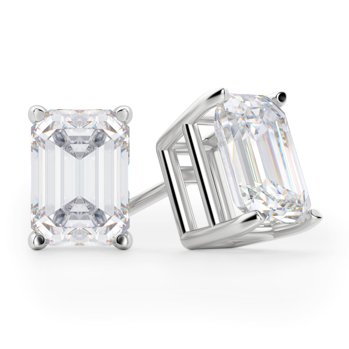 Fancy Emerald Cut Diamond Stud Earrings with Split Prong Setting Halo in  14K White Gold (1.00 cttw.)
