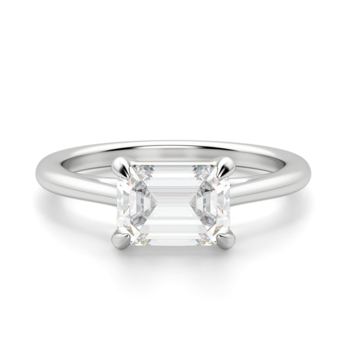 East-West Classic Trellis Emerald cut Engagement Ring