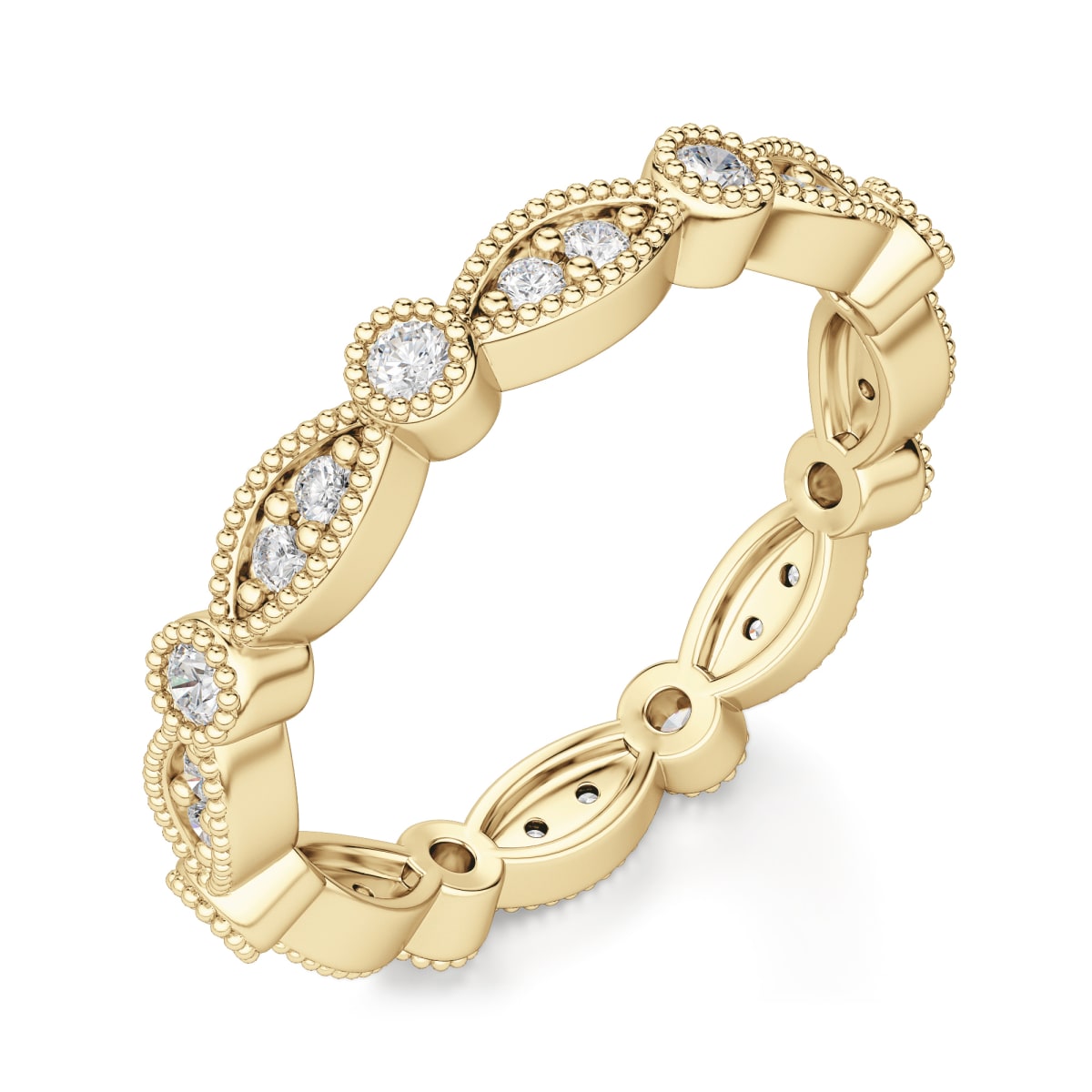 Dot and Marquise Eternity Band, Ring Size 6.5, 14K Yellow Gold, Moissanite