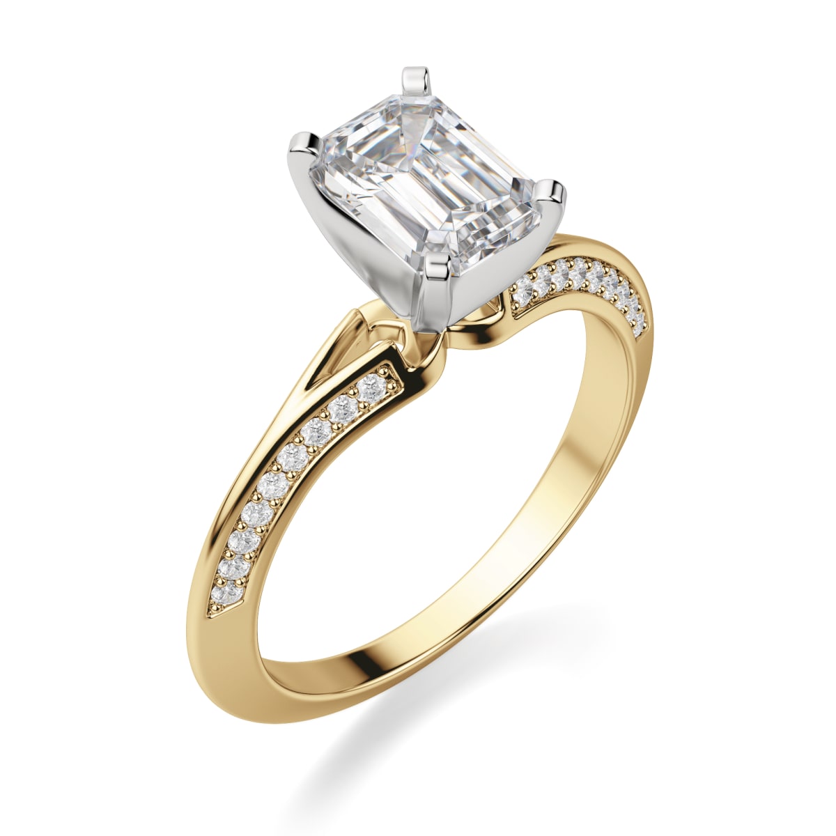 Irene Engagement Ring With 0.75 ct Emerald Center, Ring Size 5, 14K Yellow Gold, Lab Grown Diamond