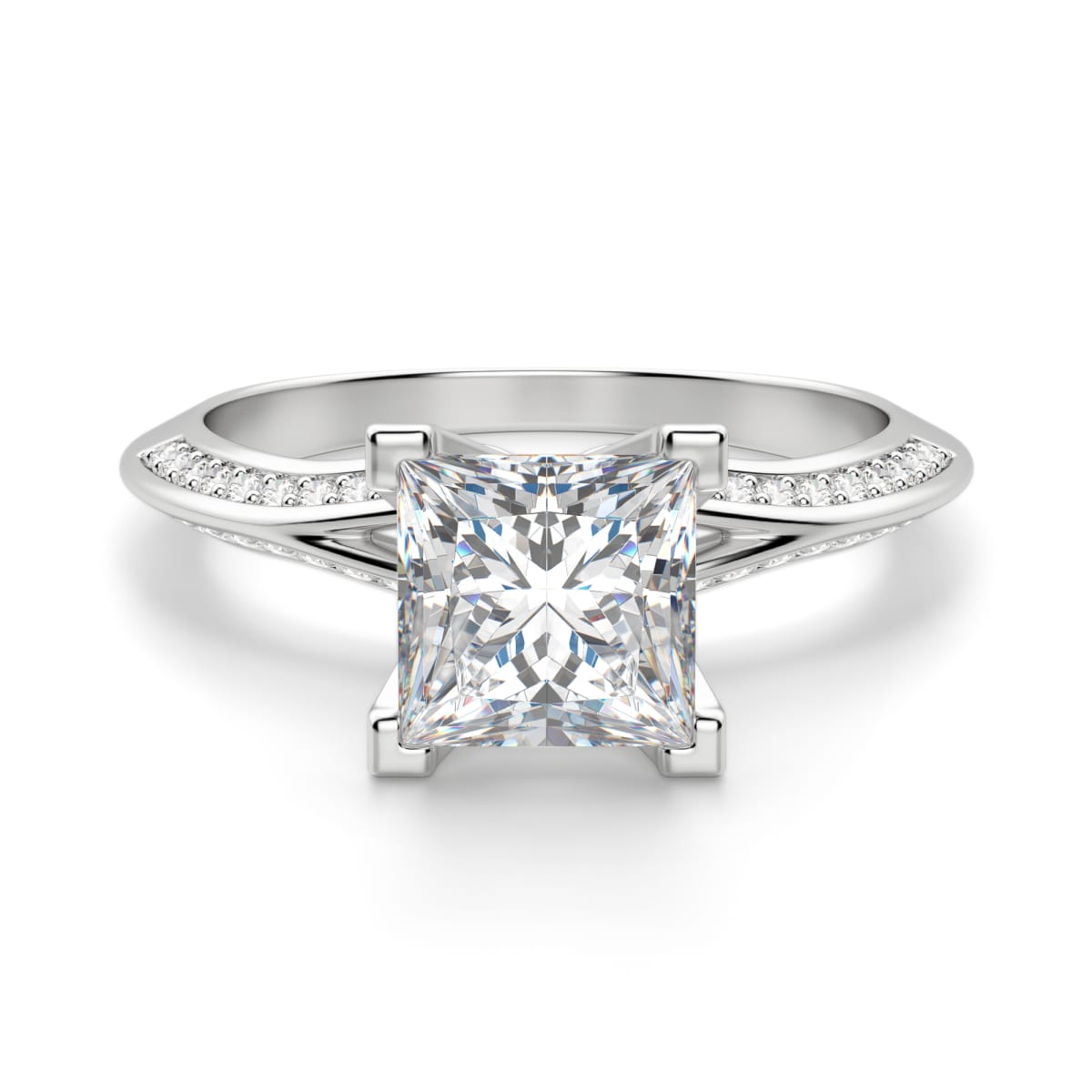 Princess Cut Lab Grown Diamond Distance Pave Engagement Ring