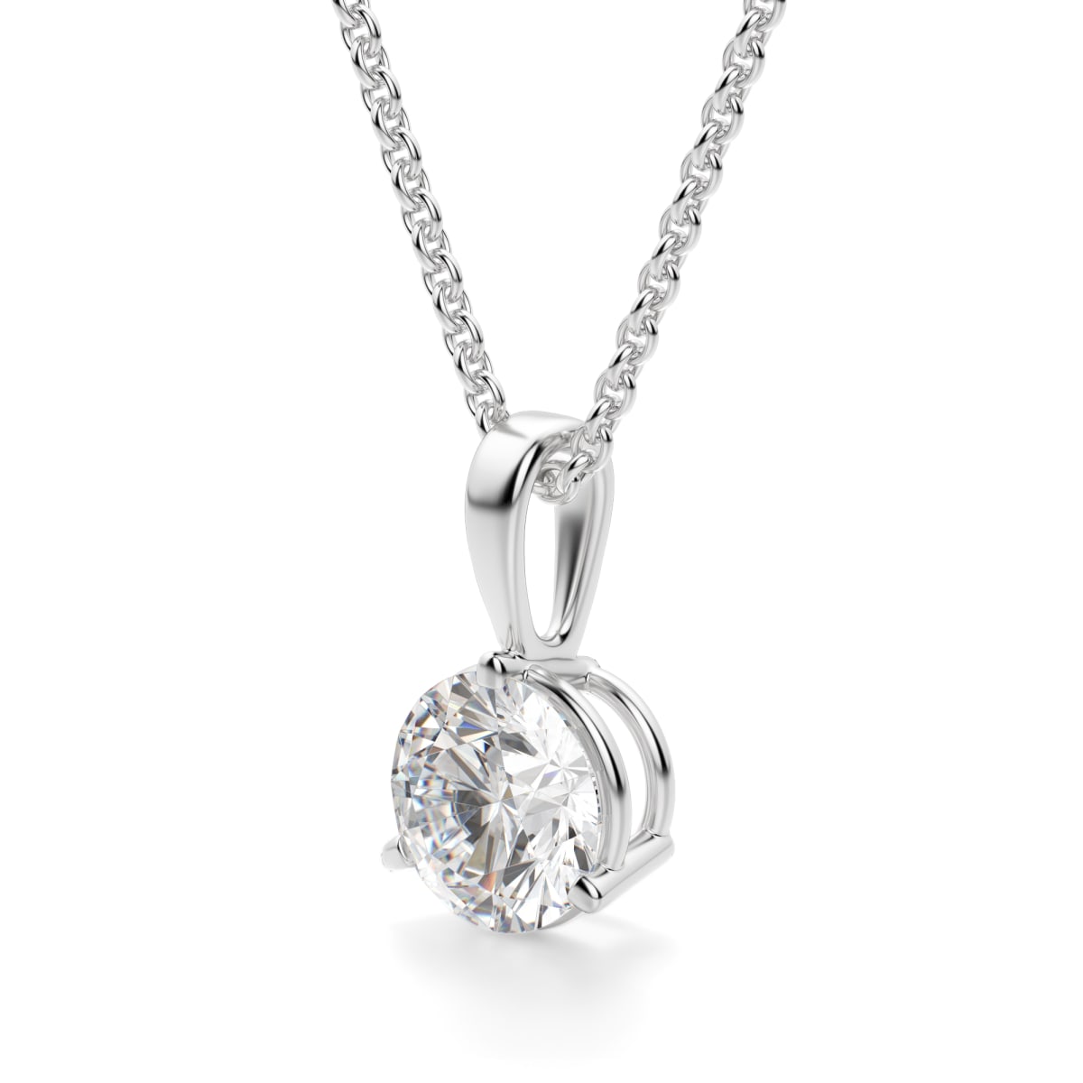 Round Cut 3 Prong Basket Set Pendant with Sterling Silver Cable Chain