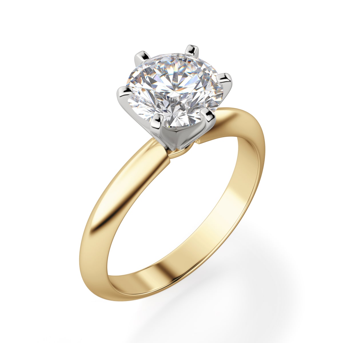 Knife-Edge Classic 6-Prong Engagement Ring With 2.00 ct Round Center DEW, Ring Size 6.25, 14K Yellow Gold, Moissanite