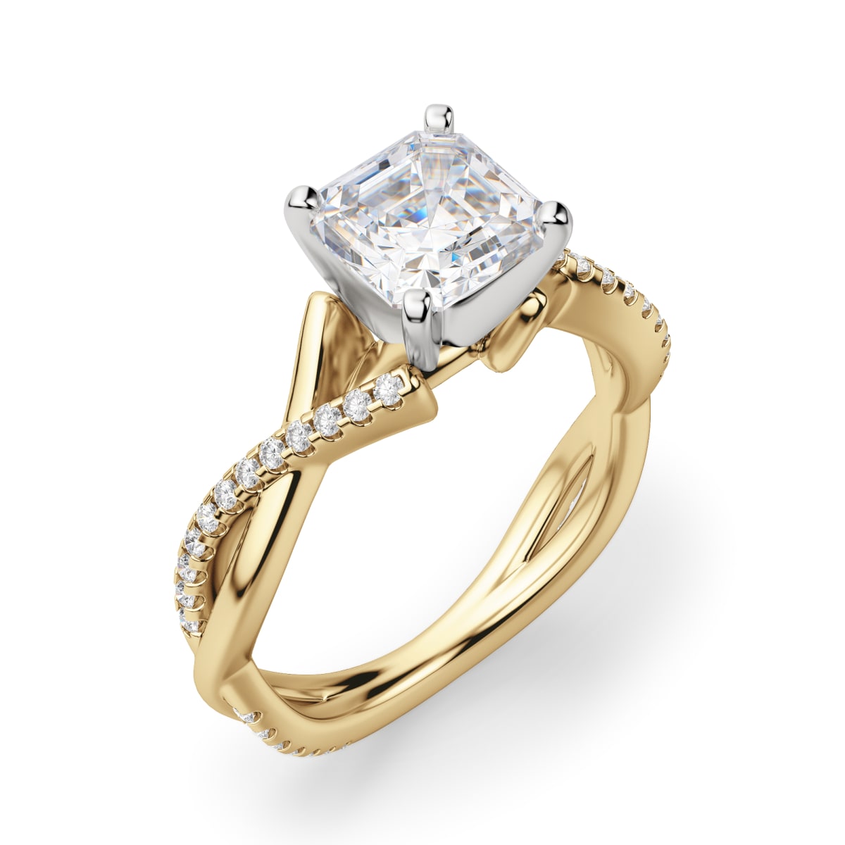 Twisted Accented Engagement Ring With 1.00 ct Asscher Center DEW, Ring Size 8.5, 14K Yellow Gold, Lab Grown Diamond