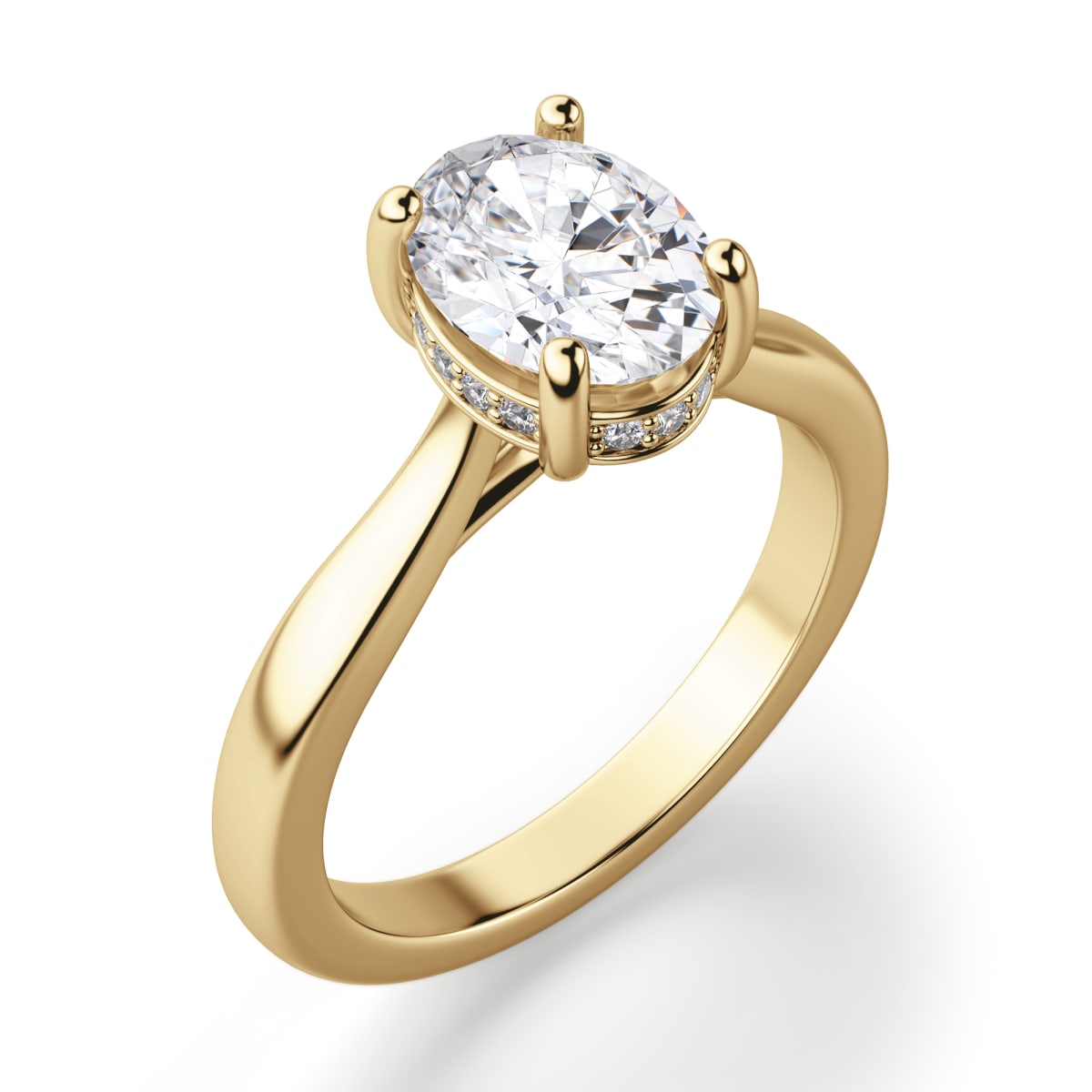 Verona Engagement Ring With 1.75 ct Oval Center DEW, Ring Size 7, 14K Yellow Gold, Moissanite