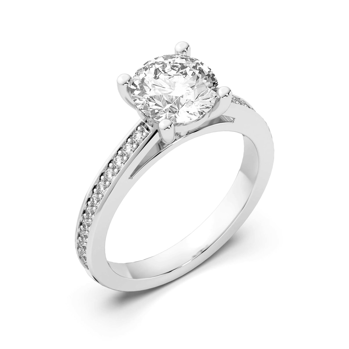 Accented 4-Prong Engagement Ring With 0.50 Ct Round Center Ring Size 7-8.5 14K White Gold Lab Grown Diamond 