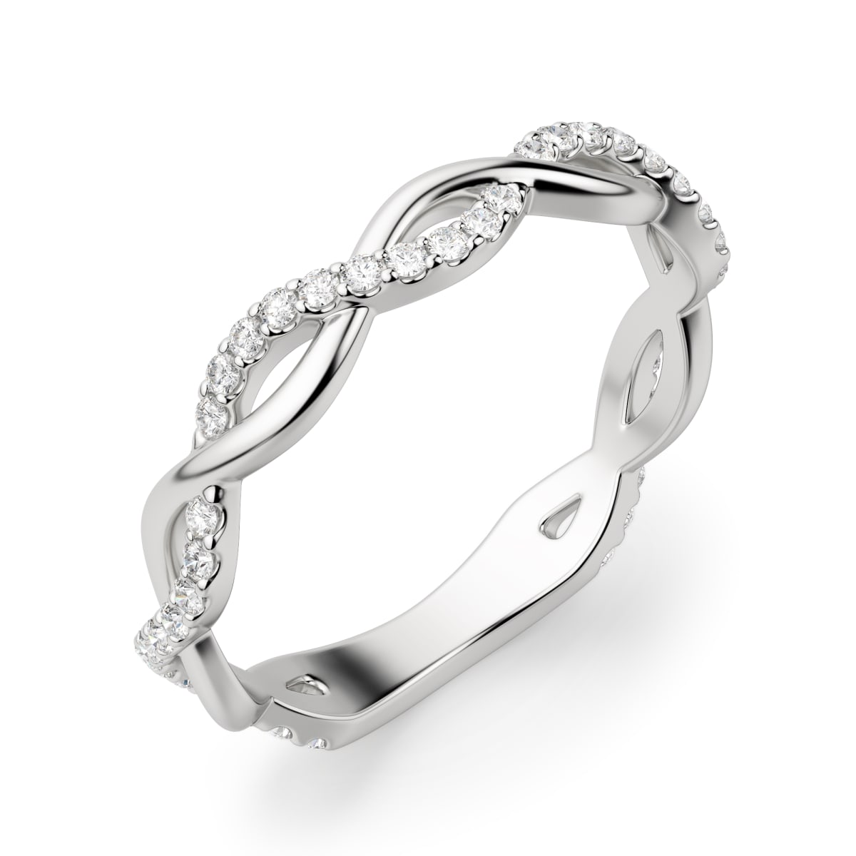 Winding Roads Wedding Band Ring Size 7-7.5 14K White Gold Lab Grown Diamond