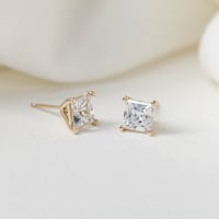 Martini Set, Tension Back Earrings With 0.50 Cttw Princess Centers DEW, 14K Yellow Gold, Moissanite