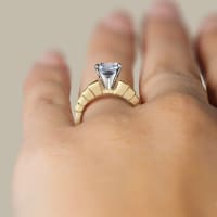 Cinderella Staircase Engagement Ring With 1.00 Ct Cushion Center DEW Ring Size 5.5-7 14K Yellow Gold Moissanite