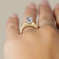 Cinderella Staircase Engagement Ring With 3.00 ct Princess Center DEW, Ring Size 4.5, 14K Yellow Gold, Nexus Diamond Alternative