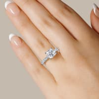 Gwyneth Engagement Ring With 1.50 ct Cushion Center DEW, Ring Size 8, 14K White Gold, Moissanite