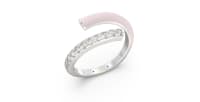 Bypass Ring in Sterling Silver with Single Row of Light Pink Ceramic and Single Row of Lab Grown Diamonds