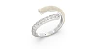 Bypass Ring in Sterling Silver with Single Row of Pearl White Ceramic and Single Row of Lab Grown Diamonds
