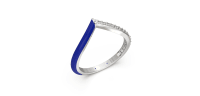 Chevron style Ring in Sterling Silver with Dark Blue Ceramic and Lab Grown Diamond