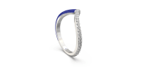 Chevron style Ring in Sterling Silver with Dark Blue Ceramic and Lab Grown Diamond