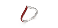 Chevron style Ring in Sterling Silver with Dark Red Ceramic and Lab Grown Diamond