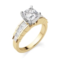 Cinderella Staircase Engagement Ring With 1.00 Ct Cushion Center DEW Ring Size 5.5-7 14K Yellow Gold Moissanite