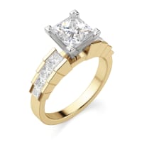 Cinderella Staircase Engagement Ring With 3.00 ct Princess Center DEW, Ring Size 4.5, 14K Yellow Gold, Nexus Diamond Alternative
