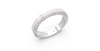Classic Wedding Band Ring in Sterling Silver with Light Pink Ceramic and Lab Grown Diamonds