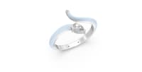 Contemperory Bypass Ring in Sterling Silver with light Blue Ceramic and Pear Shaped Lab Grown Diamond