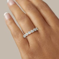 Round Cut Scallop Set Semi-Eternity Band, 2 3/4 Cttw DEW, Ring Size 7, 14K Yellow Gold, Moissanite