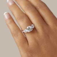 Three Stone Accented Engagement Ring With 2.00 ct Round Center DEW, Ring Size 7.5, 14K Rose Gold, Nexus Diamond Alternative