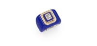 Dark Blue Ceramic Ring in Sterling Silver with Emerald Cut and Straight Baguette Lab Grown Diamonds