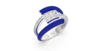 Double Bypass Ring in Sterling Silver with Two Rows of Drak Blue Ceramic and Two Rows of Lab Grown Diamonds