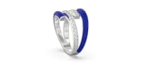 Double Bypass Ring in Sterling Silver with Two Rows of Drak Blue Ceramic and Two Rows of Lab Grown Diamonds