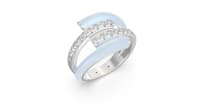 Double Bypass Ring in Sterling Silver with Two Rows of Light Blue Ceramic and Two Rows of Lab Grown Diamonds