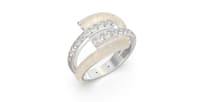 Double Bypass Ring in Sterling Silver with Two Rows of Pearl White Ceramic and Two Rows of Lab Grown Diamonds