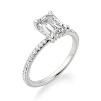 Hidden Halo Accented Engagement Ring With 2.50 ct Emerald Center DEW, Ring Size 7, 14K White Gold, Moissanite