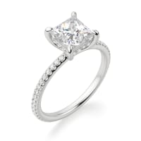 Hidden Halo Accented Engagement Ring With 1.00 ct Princess Center DEW, Ring Size 6.5, 14K White Gold, Nexus Diamond Alternative