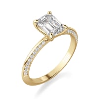 Knife-Edge Accented Engagement Ring With 2.00 ct Emerald Center, Ring Size 6, 14K Yellow Gold, Lab Grown Diamond