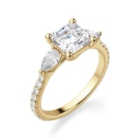 Pear Side Stone Accented Engagement Ring With 2.00 Ct Asscher Center DEW Ring Size 6-8 14K Yellow Gold Moissanite