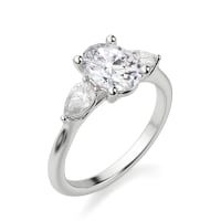 Pear Side Stone Classic Engagement Ring With 2.00 ct Oval Center, Ring Size 7.5, 14K White Gold, Lab Grown Diamond