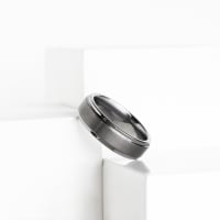 Grey Brushed Step Band, Tungsten, 7MM