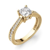 Sage Accented Engagement Ring With 2.50 ct Cushion Center DEW, Ring Size 6.5, 14K Yellow Gold, Nexus Diamond Alternative