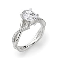 Twisted Accented Engagement Ring With 1.00 Ct Oval Center Ring Size 5.5-7.5 14K White Gold Moissanite