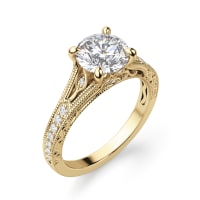 Zinnia Engagement Ring With 2.00 ct Round Center DEW, Ring Size 5.75, 14K Yellow Gold, Nexus Diamond Alternative