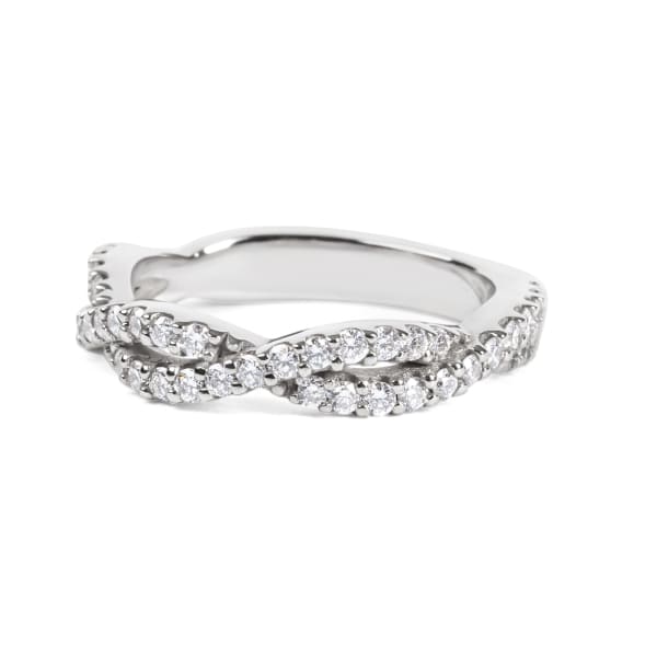 Twisted Accented Bold Wedding Band, Ring Size 4, 18K White Gold