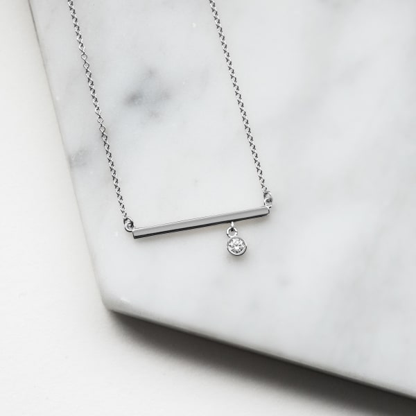 Solitaire Bezel Bar Necklace, Sterling Silver
