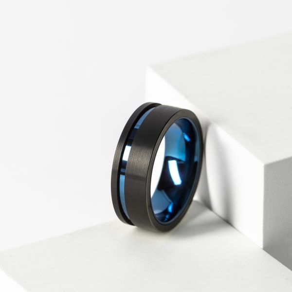 Obsidian Grooved Band, Blue Tungsten