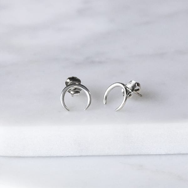 Crescent Stud Earrings, Sterling Silver