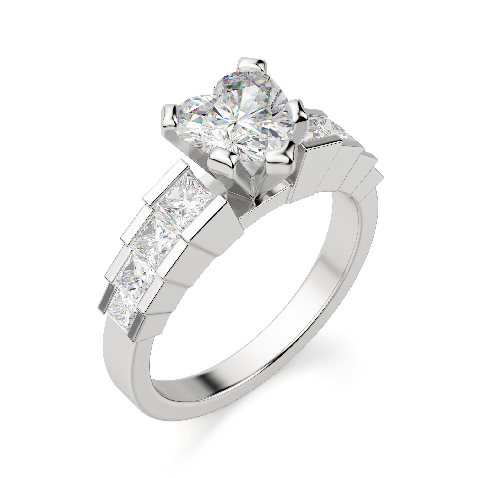 Cinderella Staircase Heart Cut Engagement Ring