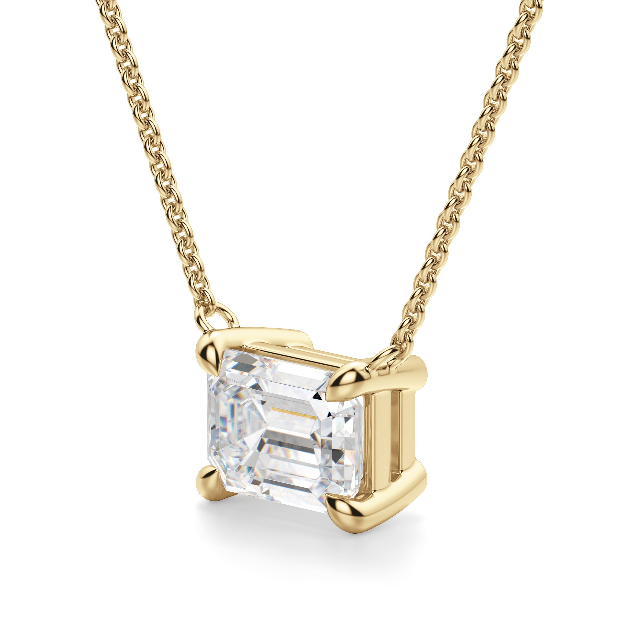 Moissanite and Diamond East-West Emerald Cut Halo Necklace in 14k Gold –  IceTrends