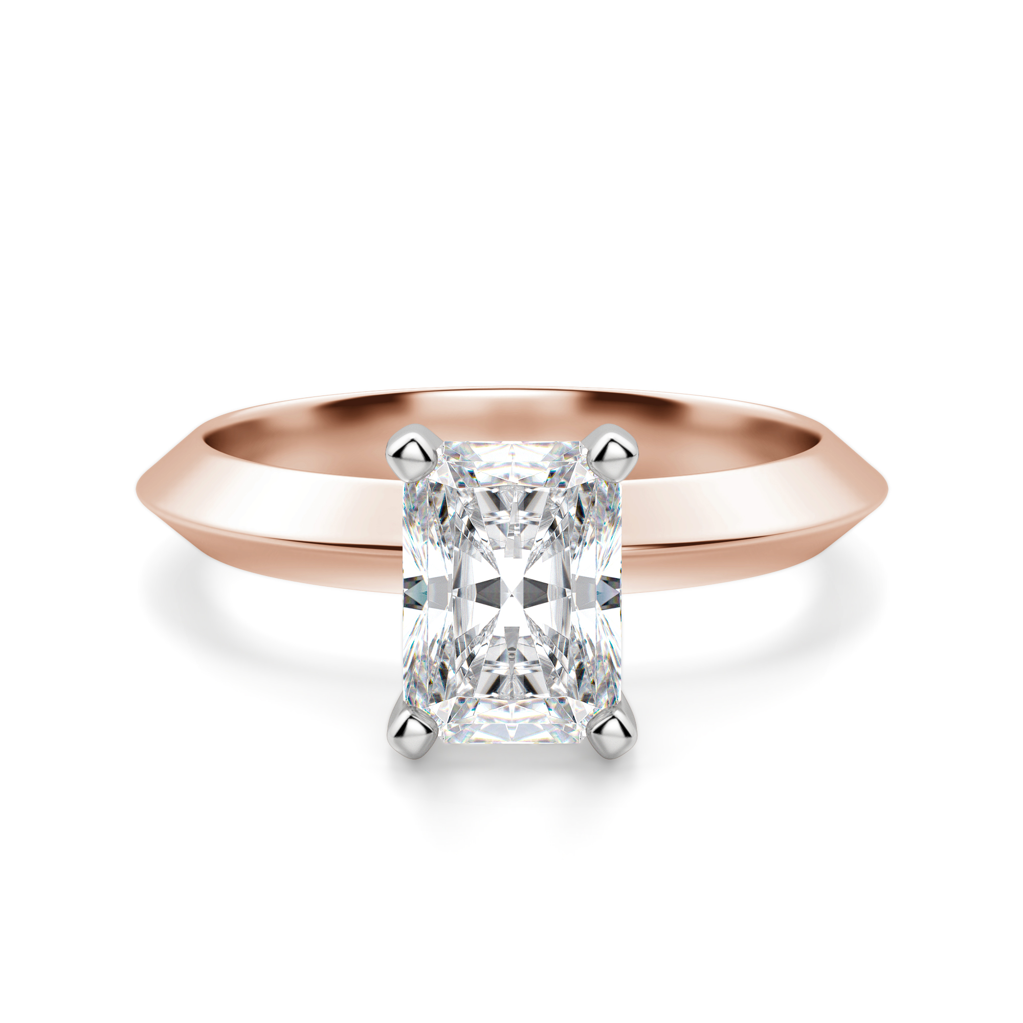 Moissanite Knife-Edge Classic Radiant Cut Engagement Ring ½ Ct. Dew Center in White | 14K Rose Gold by Diamond Nexus