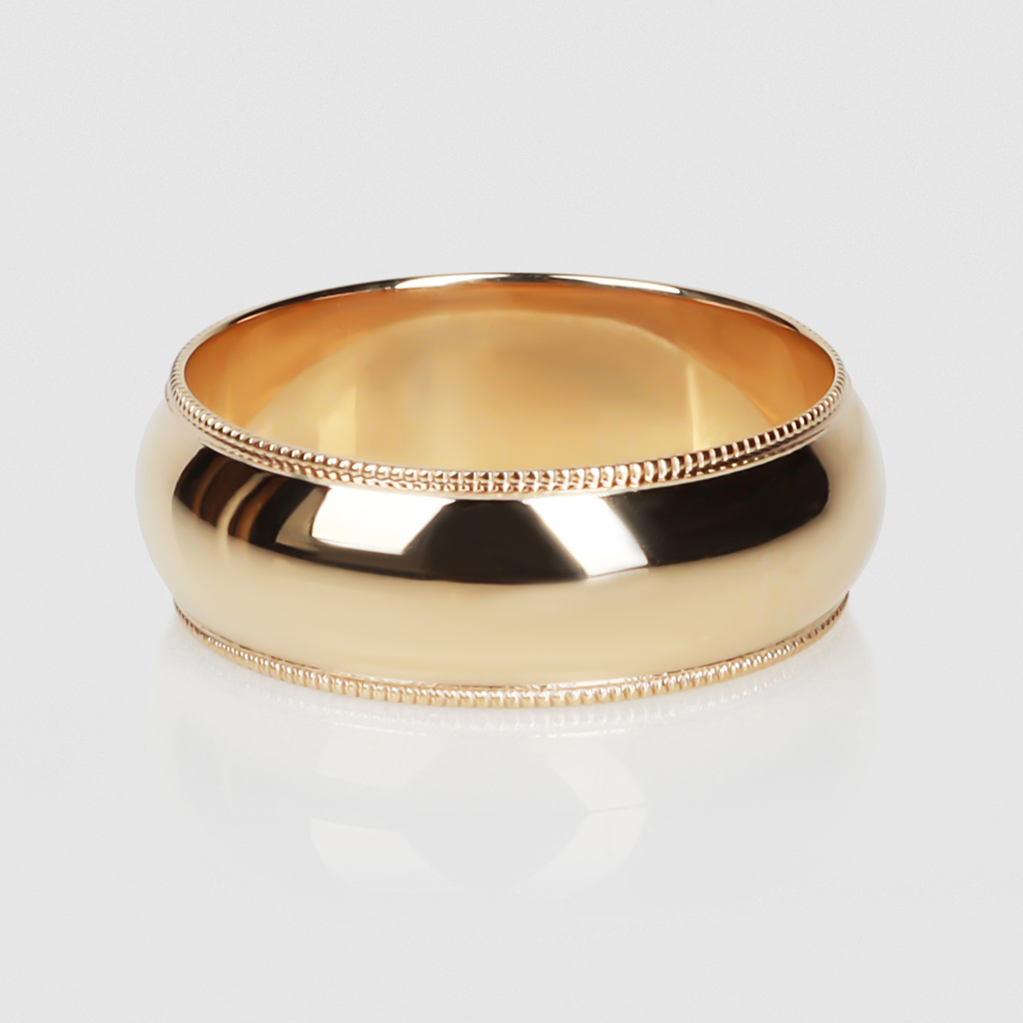 Milgrain Domed Wedding Band, Ring Size 6.75-7.75, 14K Yellow Gold