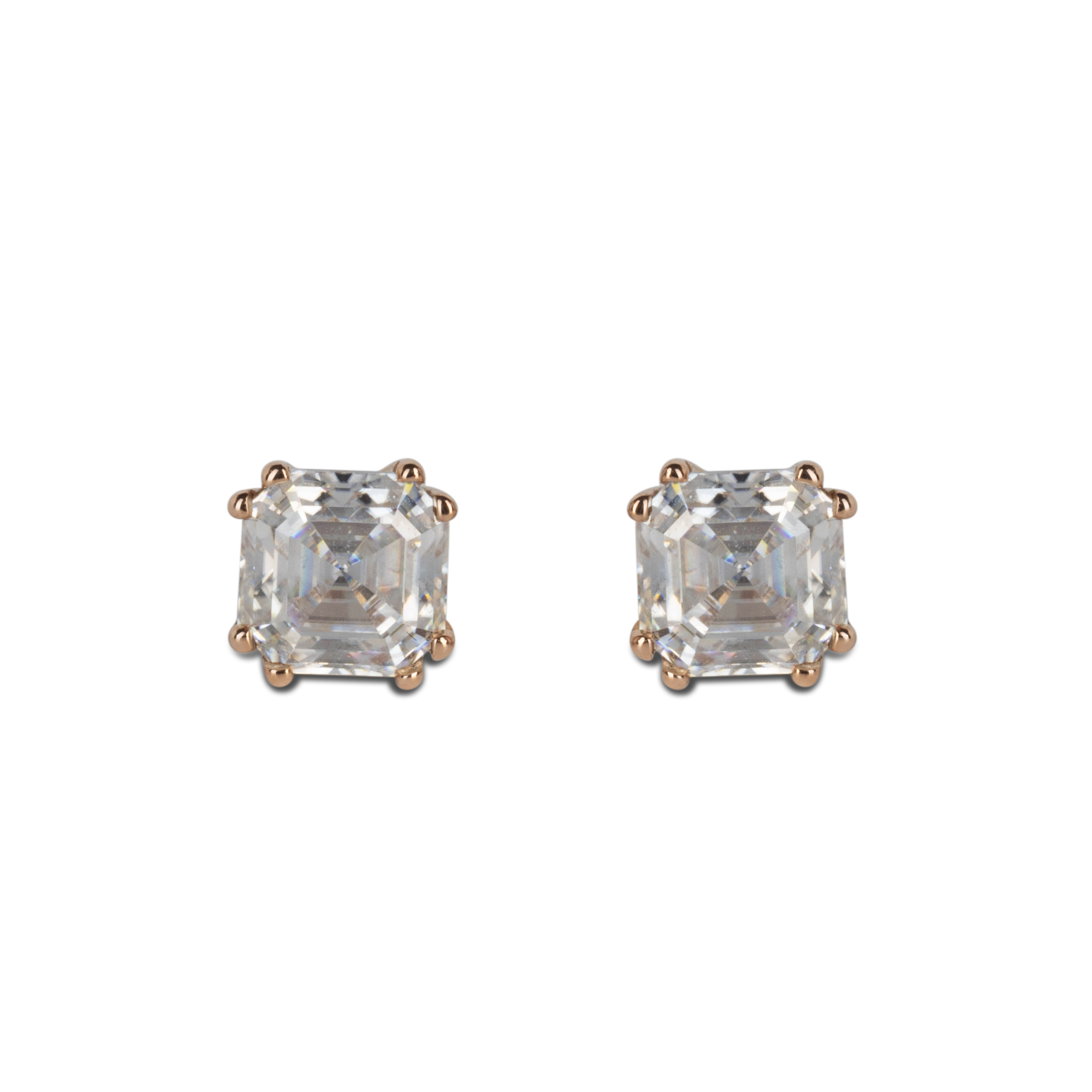 Prong Set Tension Back Earrings With 2.00 Tcw Asscher Centers DEW 14K Rose Gold Moissanite view1
